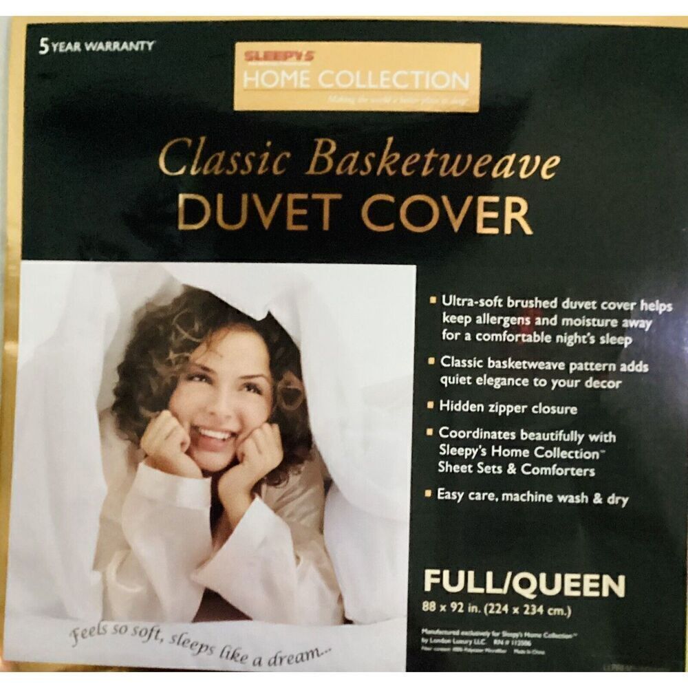 Sleepy’s Classic Gray Duvet Cover Basketweave White Home Collection Full Queen - Picture 1 of 3